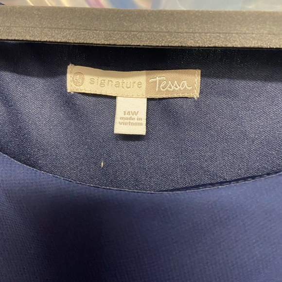 SIGNATURE TESSA Sleeveless Layered Cocktail Dress Size 14W Navy Rhinestone Party - Picture 13 of 14